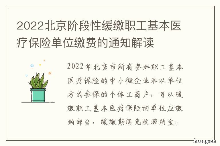 2022北京阶段性缓缴职工基本医疗保险单位缴费的通知解读 2020年北京社保缓缴