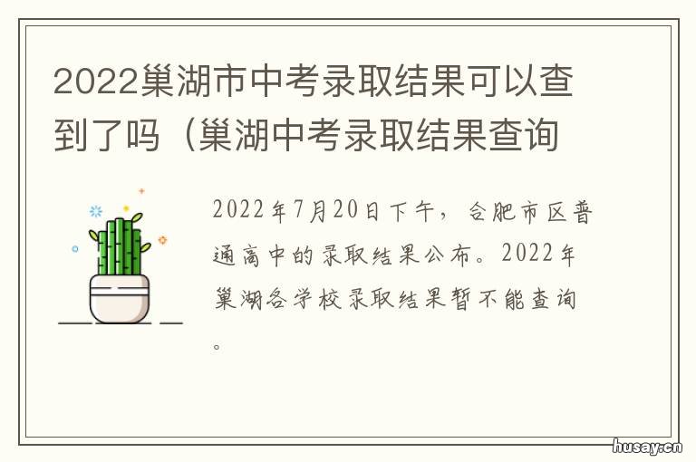 2022巢湖市中考录取结果可以查到了吗 巢湖市中考录取入口2021