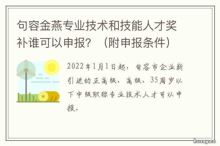 句容金燕专业技术和技能人才奖补谁可以申报？