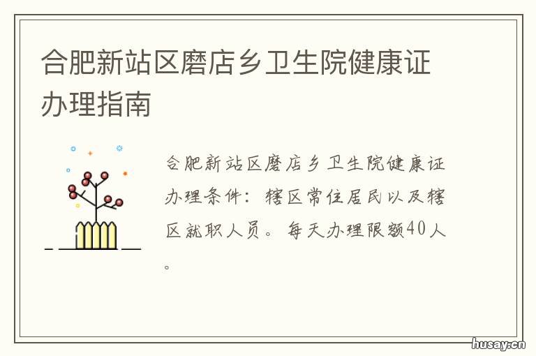 合肥新站区磨店乡卫生院健康证办理指南 合肥新站区磨店乡卫生院地址