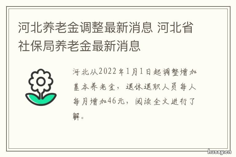 河北养老金调整最新消息 河北省养老金调整方案出炉!