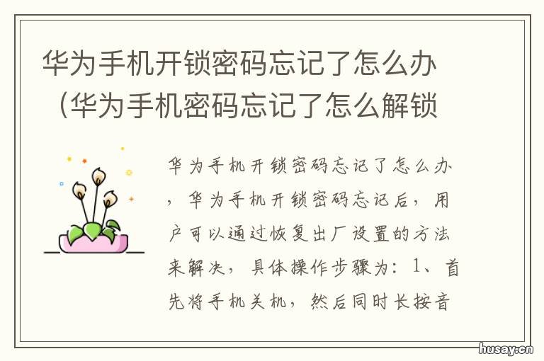 华为手机开锁密码忘记了怎么办 华为手机密码忘记了怎么解锁开机