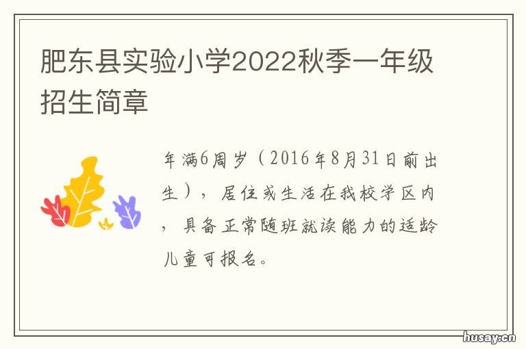 肥东县实验小学2022秋季一年级招生简章 肥东试验小学