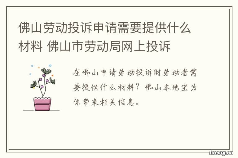 佛山劳动投诉申请需要提供什么材料 佛山劳动局网上投诉中心