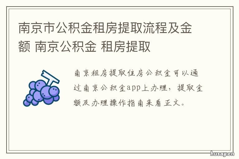 南京市公积金租房提取流程及金额 南京市公积金租房提取条件
