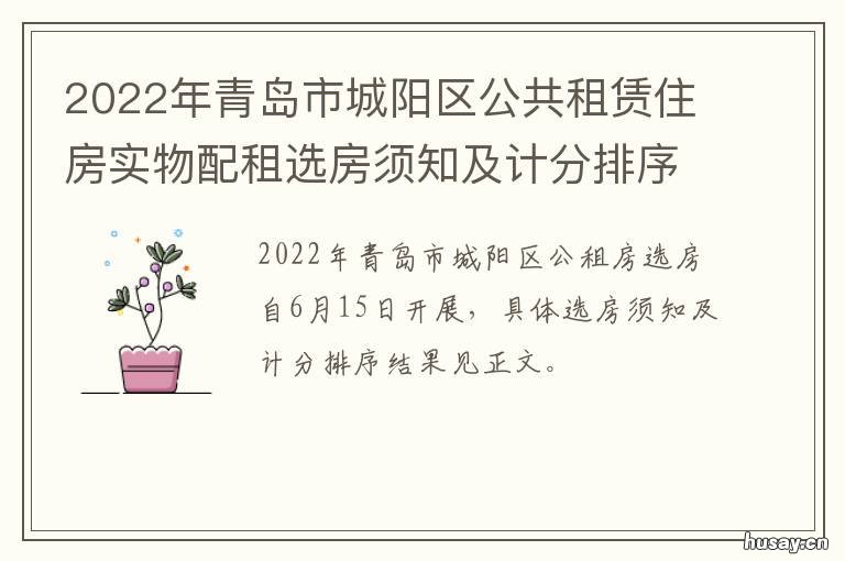 2022年青岛市城阳区公共租赁住房实物配租选房须知及计分排序结果公告 2022年青岛市城阳区公开招聘事业编制优秀青年人才