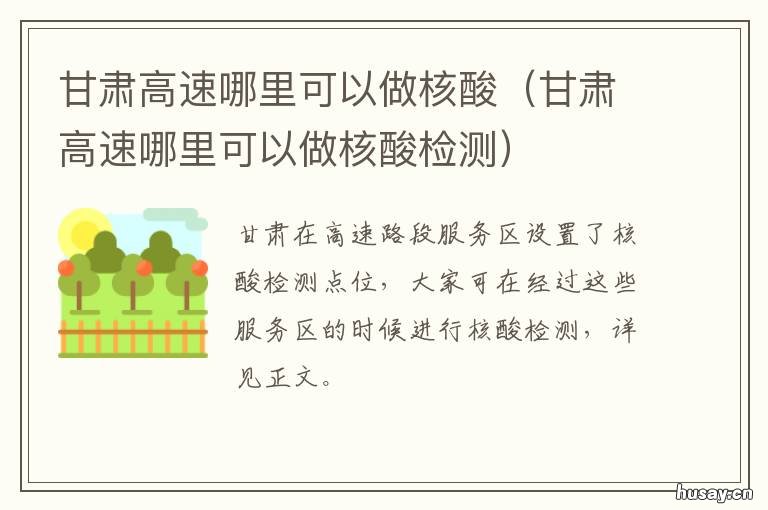 甘肃高速哪里可以做核酸 甘肃核技术